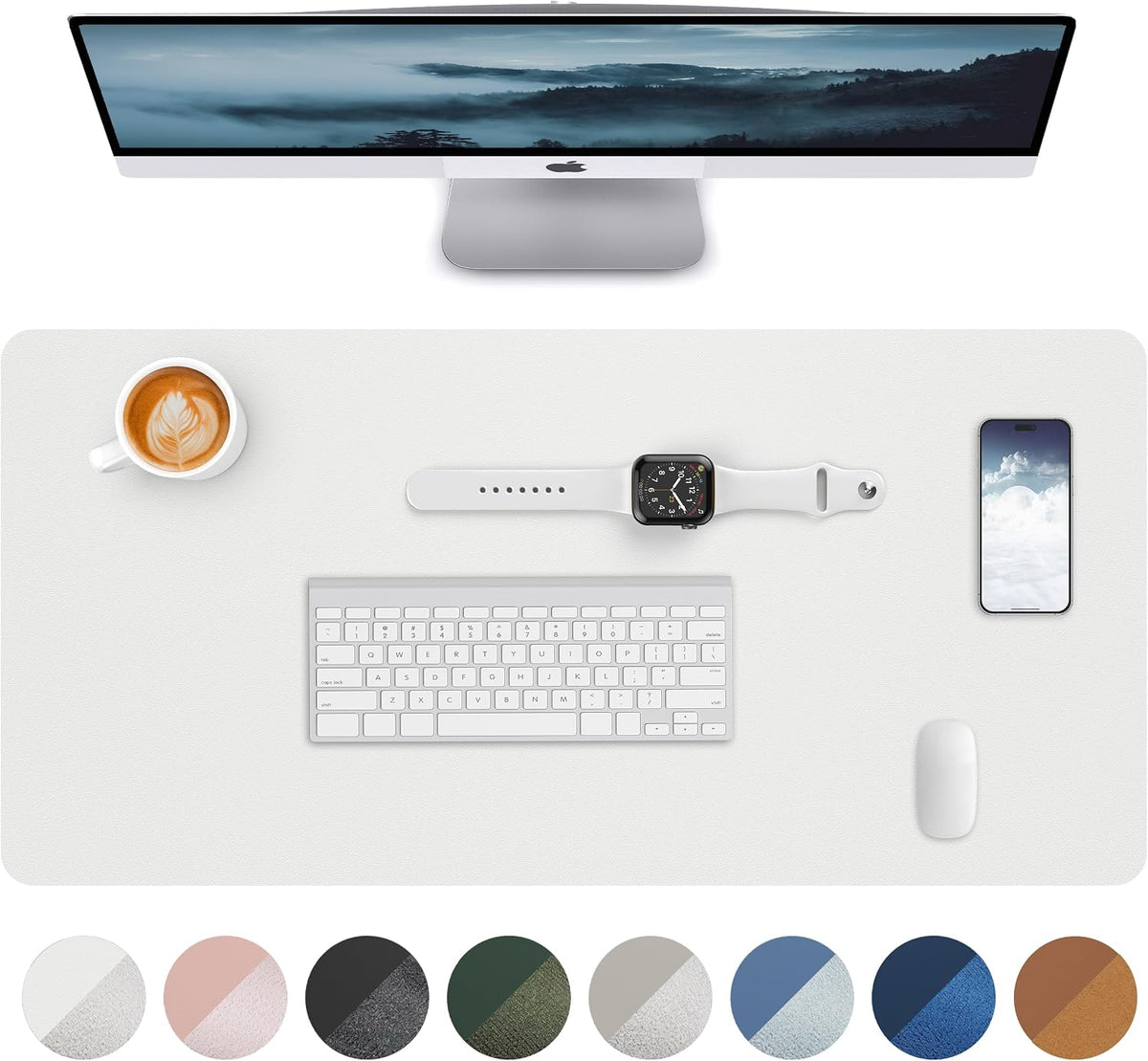Leather Desk Pad Blotter,Mouse Pad,Office Desk Mat, Non-Slip PU Leather Desk mat,Large Desk mat,Waterproof Keyboard mat for Office/Home/Decor (Ivory White,35" x 17")