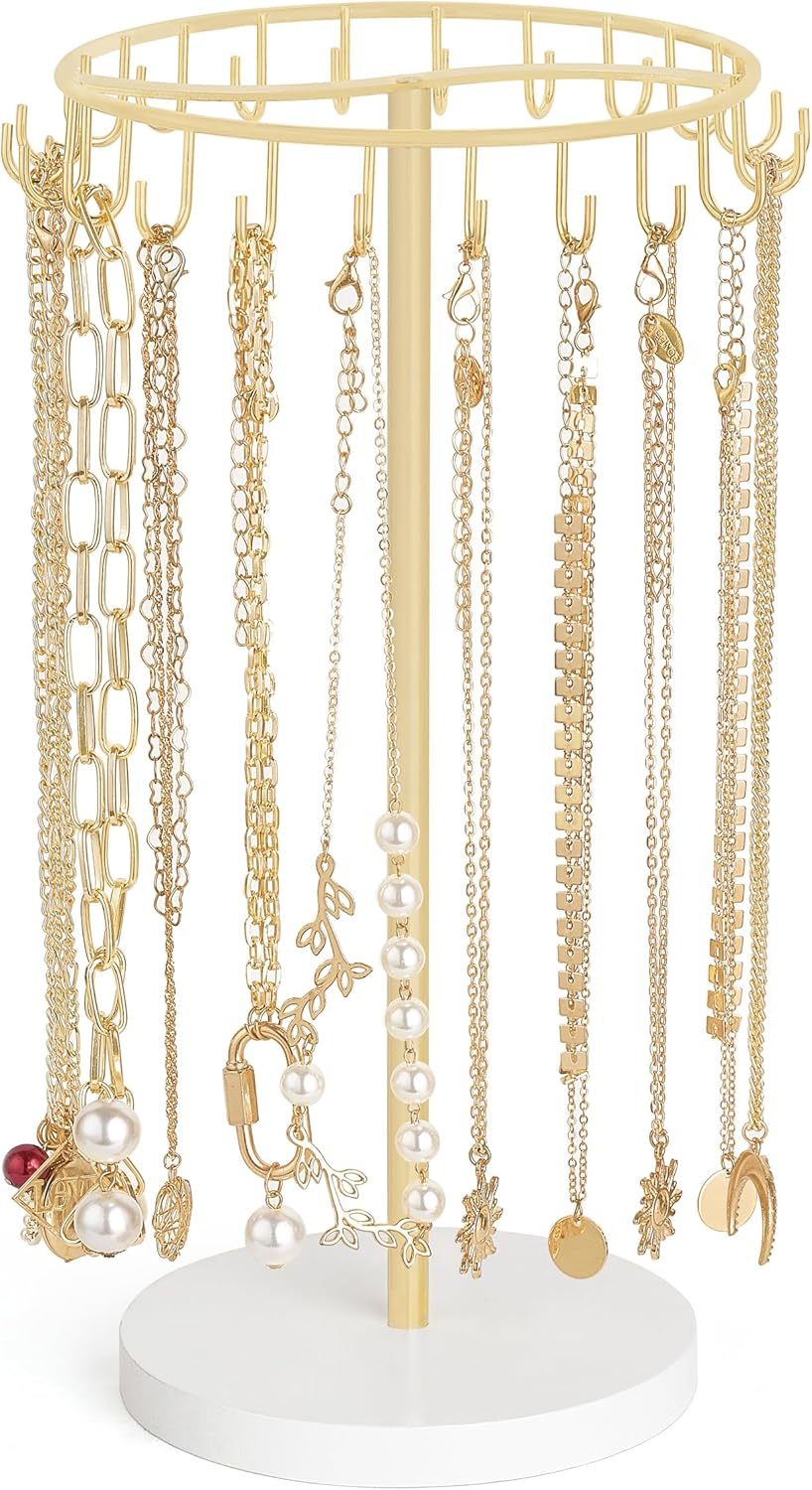 Mkono Necklace Holder Metal Jewelry Display Stand Necklace Organizer with 22 Hooks for Storage and Hanging Bracelet Keychain Home Room Decor for Women,Black