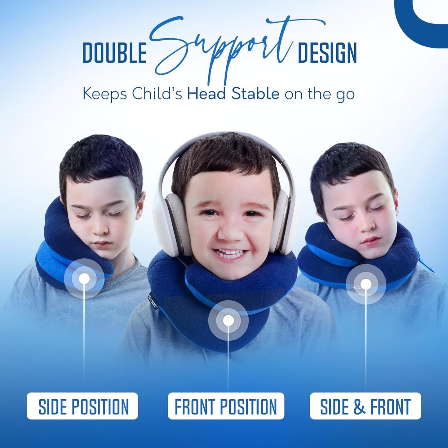 BCOZZY Kids Travel Neck Pillow (3-7 Y/O)- Patented Soft Toddler Pillow for Head & Chin Support in Car Seat, Airplane, and Road Trip Sleeping. Adjustable Size. Washable. Carry Bag. Small, Light Blue