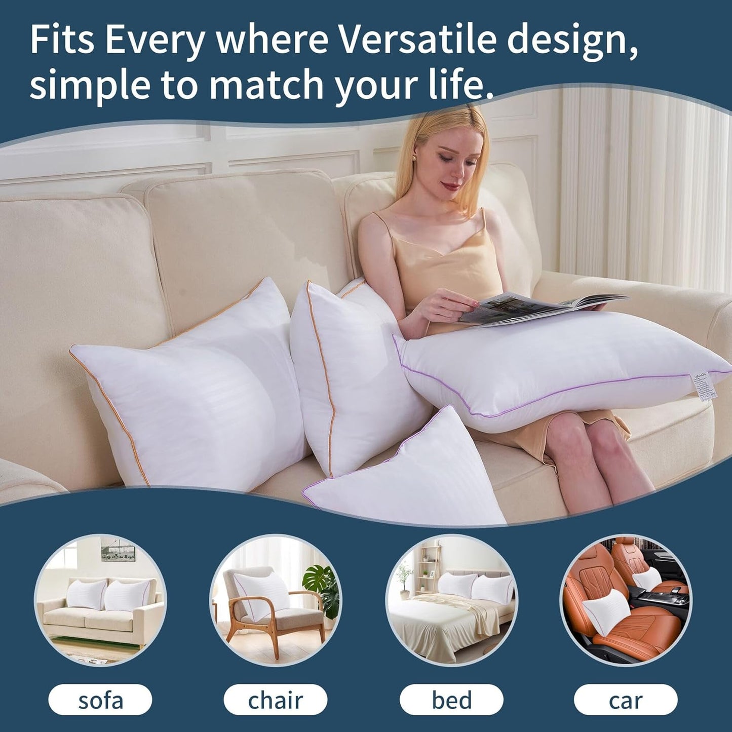 VAINOC Pillows King Size Set of 2,Breathable Hotel Collection Bed Pillows for Sleeping Medium Soft Down Alternative Microfiber Filled,20 x 36 Inches
