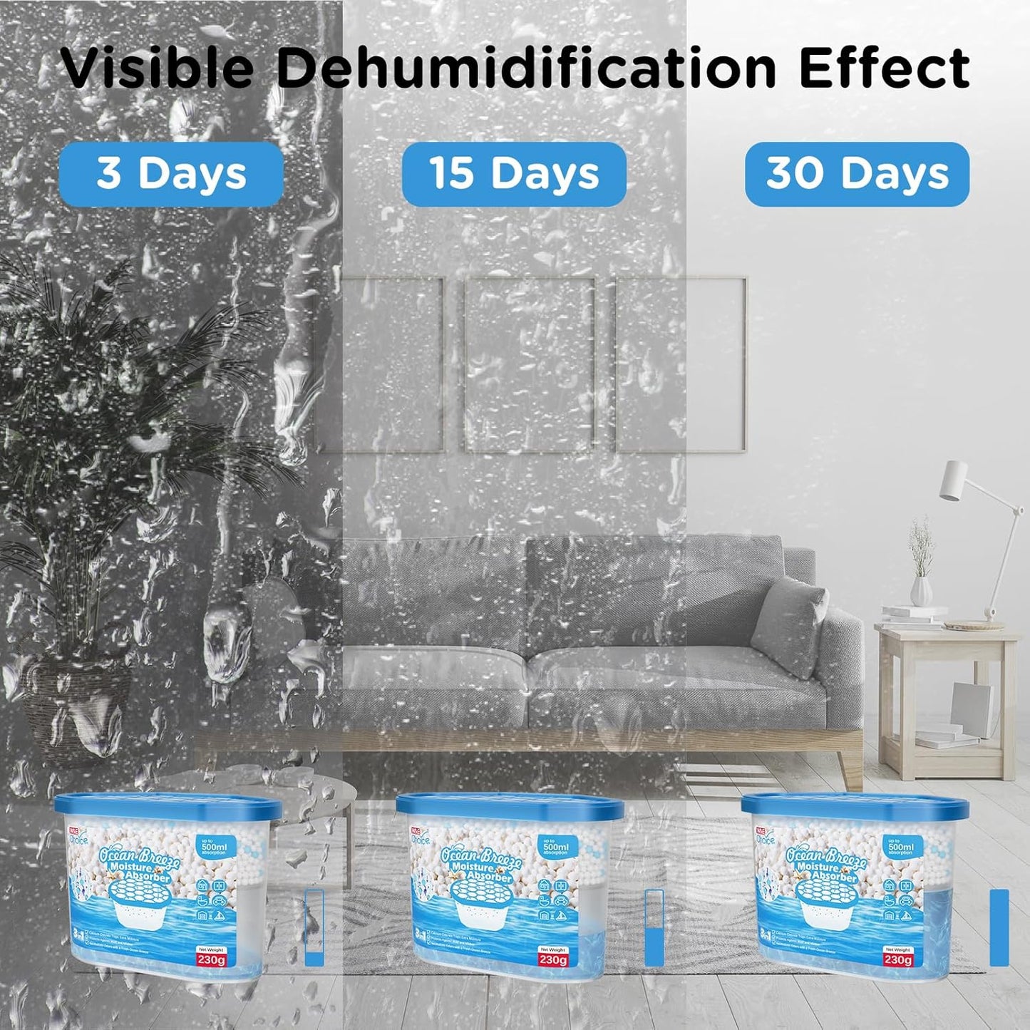 W&E Choice Moisture Absorbers with Ocean Breeze, Portable Dehumidifier for Closet & Bathrooms, Kitchen, Humidity Absorber Odor Eliminator Absorber 6 Pack