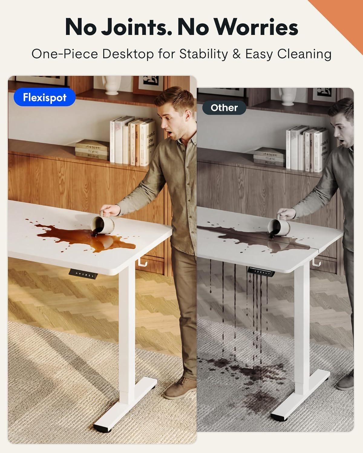 FLEXISPOT EN1 One-Piece Standing Desk, Electric Adjustable with 4 Memory Presets, 176 LBS Capacity, Stable & Quiet, Seamless Desktop for Home Office & Dual Monitors, 48"x24" White(White Frame)