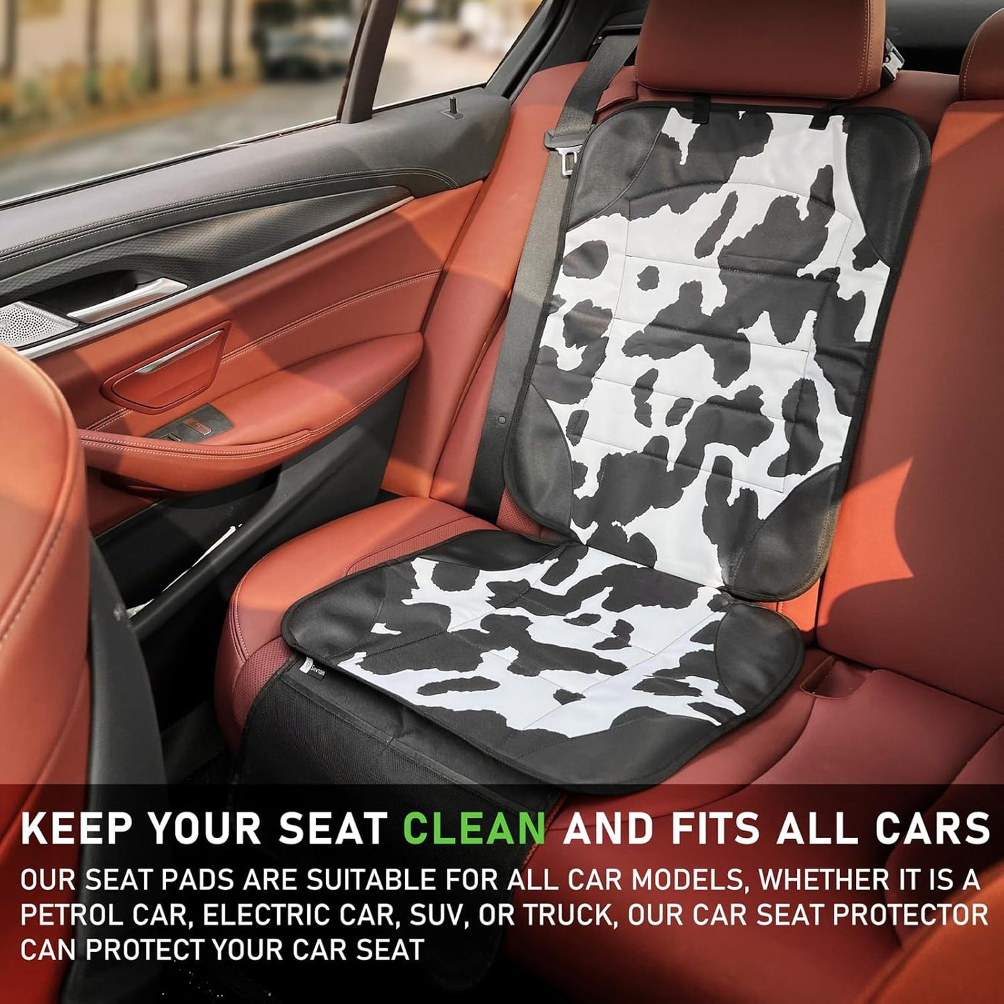 Siivton Car Seat Protector for Child Car Seat,Waterproof Car Seat Cover with Thick Padding, Non-Slip Backing, Protects Fabric & Leather Seats, 2 Mesh Storage Pockets(Cow Print)