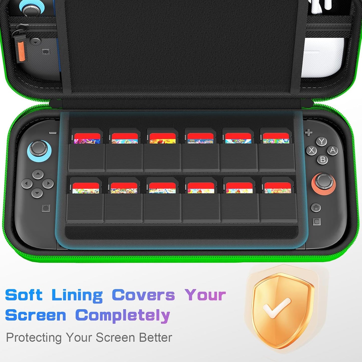 daydayup Switch Carrying Case Compatible with Nintendo Switch 2, with 24 Games Cartridges Protective Hard Shell Travel Carrying Pouch DS Case Green