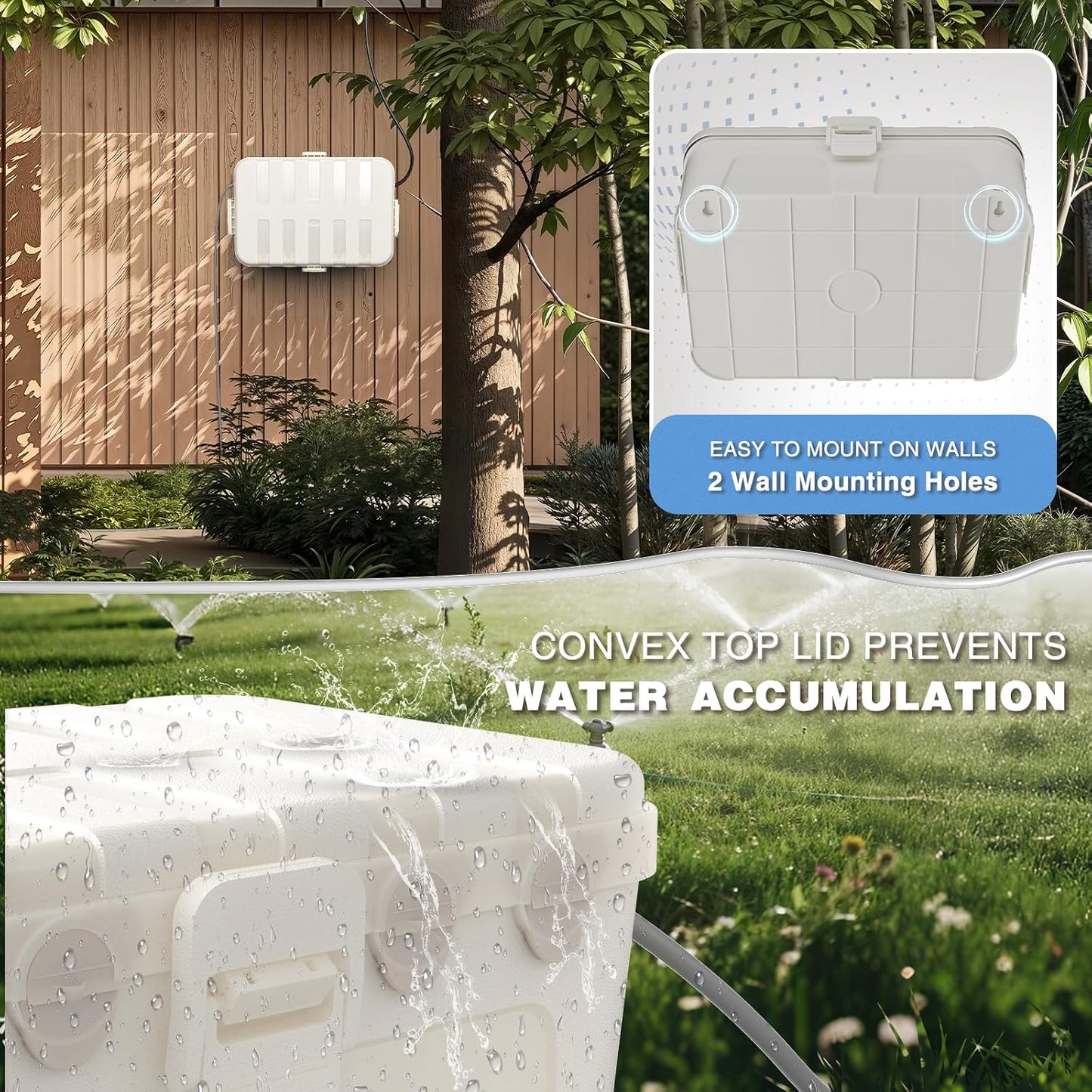 Flemoon Large Outdoor Electrical Box, Waterproof Extension Cord Cover | Inner Size 12 x 7.4 x 3.9 Inch, 6 Cable Entry Ports, IP54 Weatherproof Connection Box for Outlet, Timer, Holiday Light, White