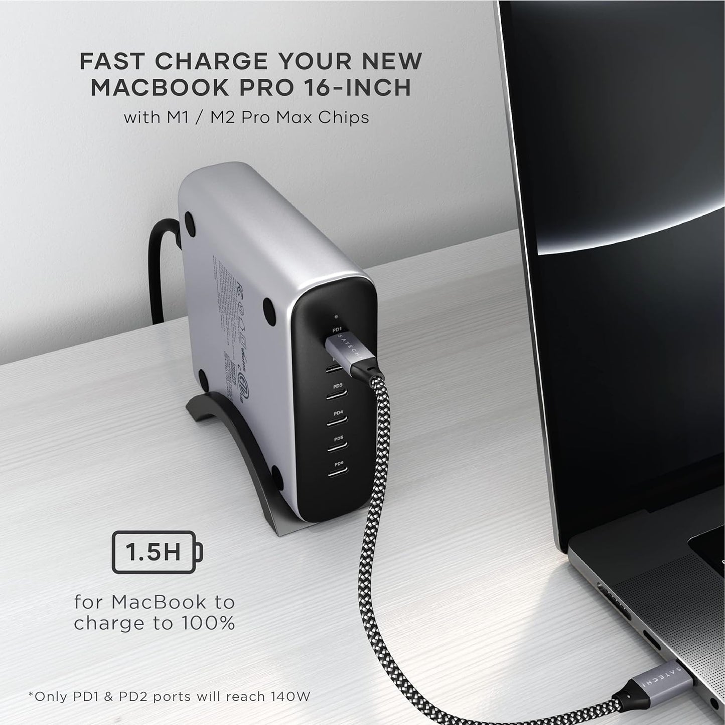 Satechi 200W 6-Port GaN Charging Station, Fast Charging | 2 140W and 4 USB-C outputs, compatible with MacBook Air/Pro/Neo, iPad Air/Pro, iPhone 17, Thunderbolt devices