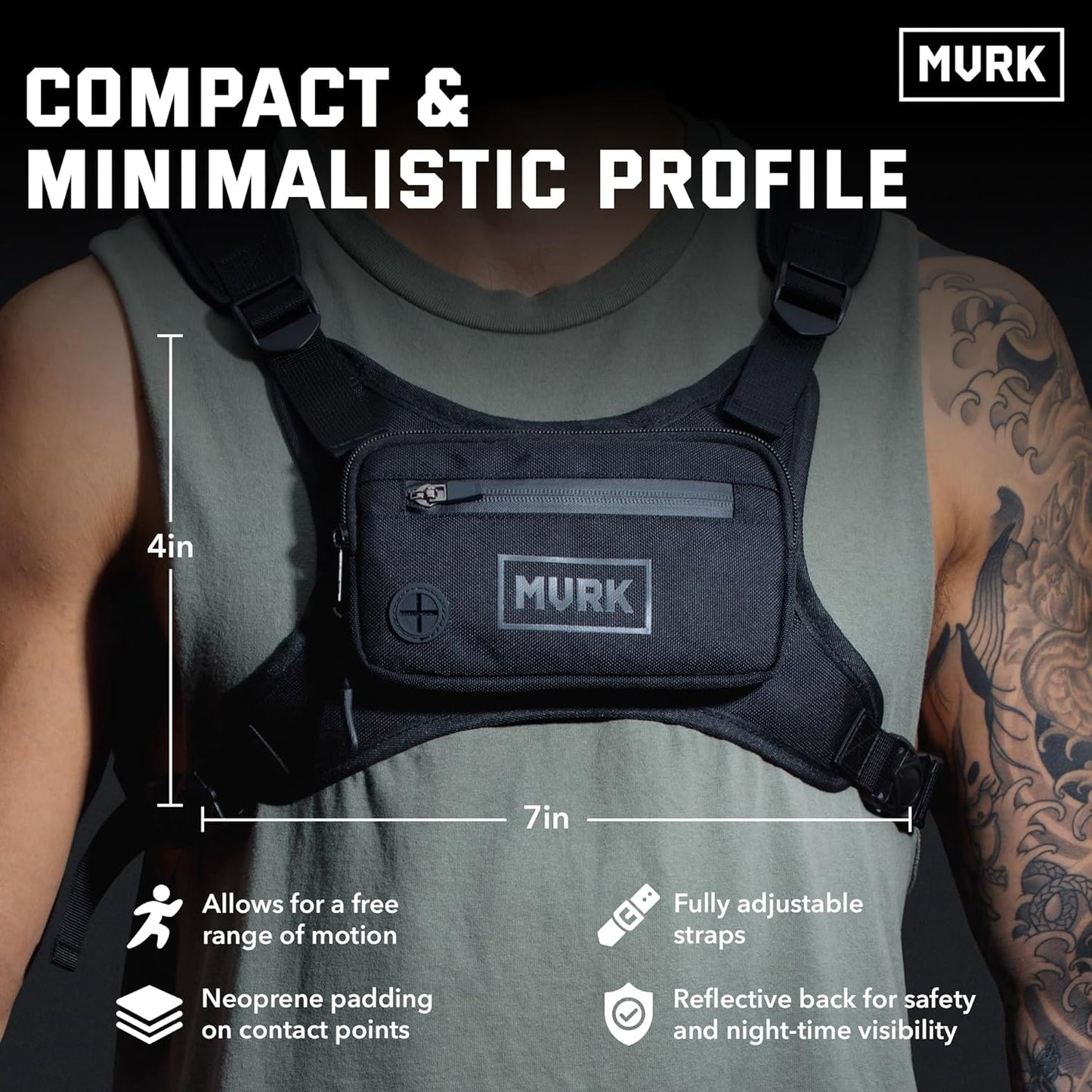 MVRK Water Resistant Running Vest Chest Pack, Phone Holder for Running, Lightweight Training Pack with Reflective Detail