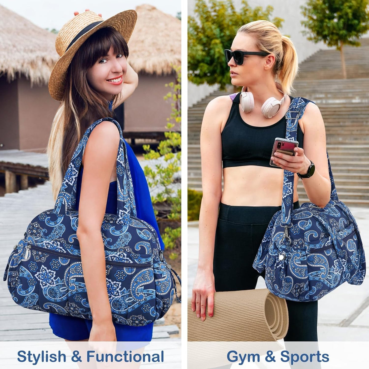 TOPDesign Travel Duffel Bag, Puffy Carry On Overnight, Gym Bag w/Wet Pocket