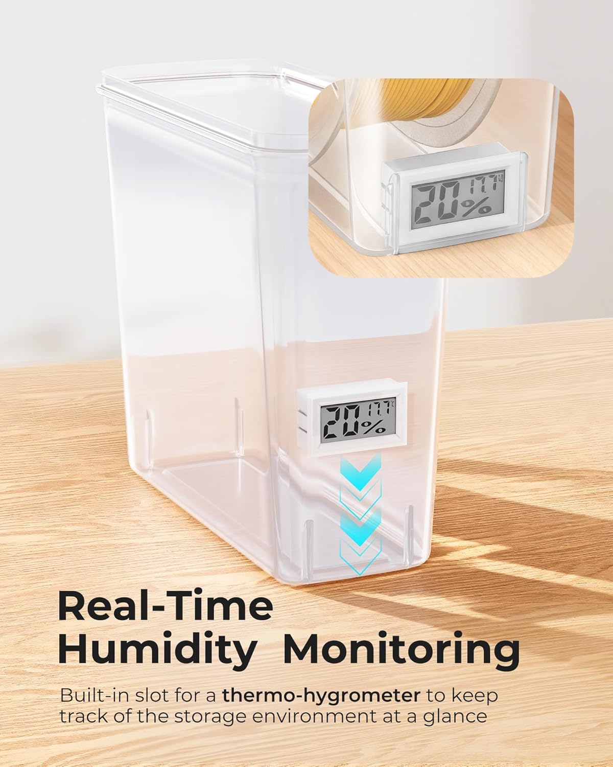 YOOPAI Pro Filament Storage Box with Temperature & Humidity Monitor, Airtight Filament Storage Container with Desiccant for 1KG 1.75mm PLA ABS PETG TPU, Single Spool 3D Printer Filament Storage Box(6)