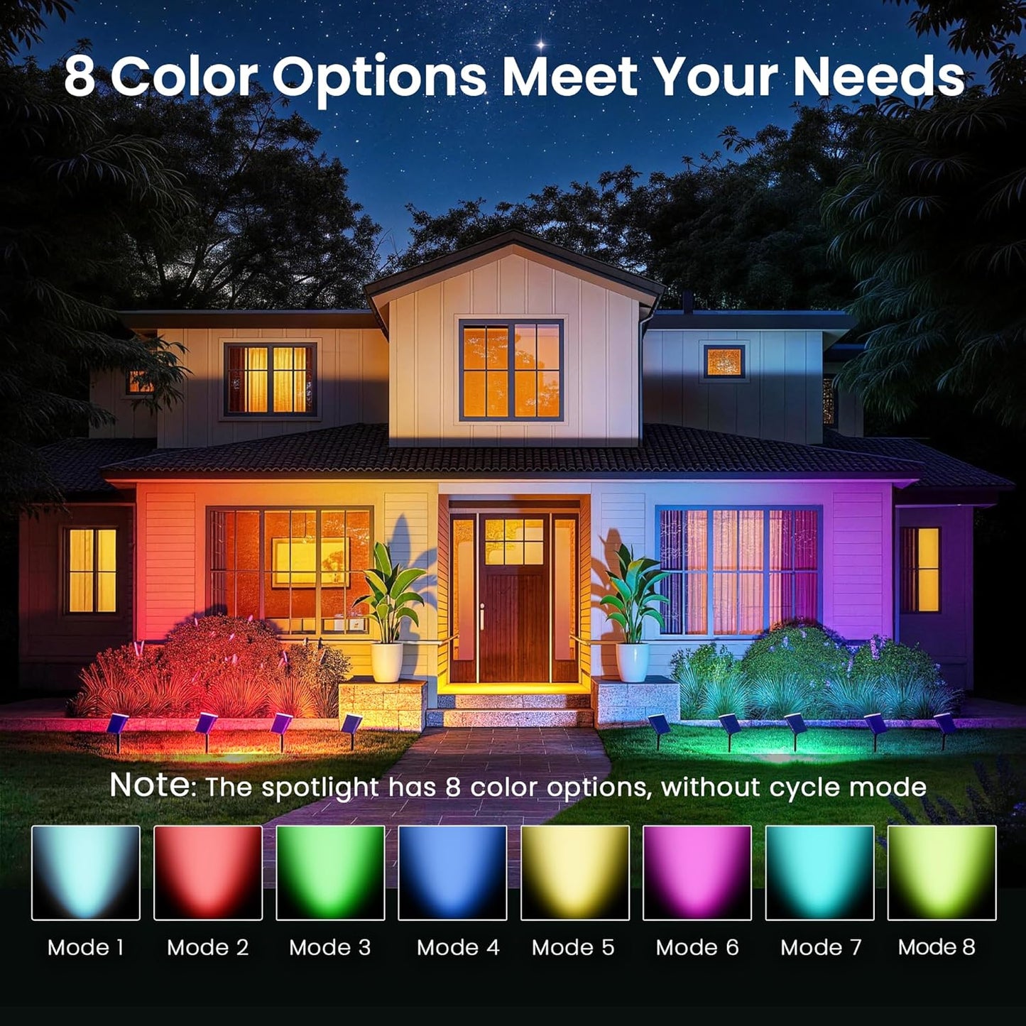 JEJOT Color Changing Solar Spot Lights Outdoor Waterproof IP65,8 Lighting Modes Multicolor RGB Christmas Spotlight for Porches Yard Gardens Landscape Deconrations-4 Pack