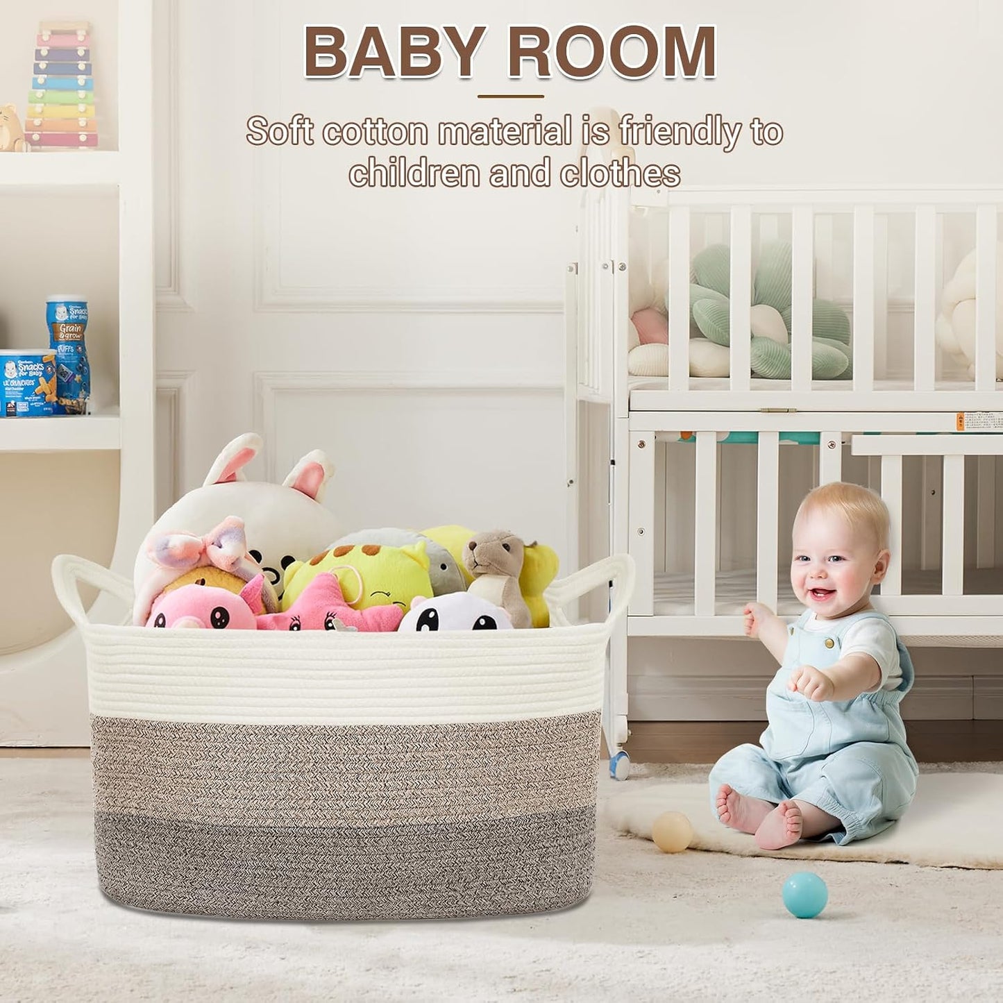 YOUDENOVA Large Blanket Basket, Rectangle Cotton Rope Storage Baske | Nursery Laundry Hamper for Storage Clothes Organizing, 21.6''×14.9''×11.8'' Woven Basket, Dirty Clothes Organizer Bins
