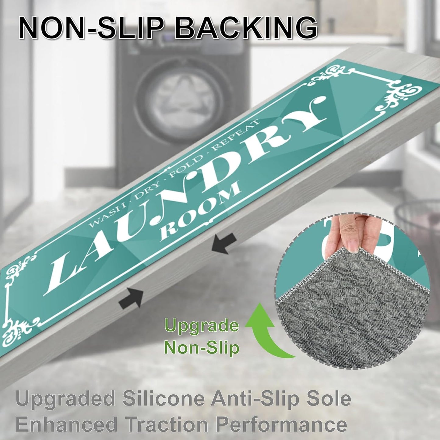 Laundry Room Rug: 17"X47" Non-Slip Washable Runner Rug, Rolled-up – NO Creases, Laundry Room Decor and Accessories, Text Design Laundry Mat - Area Rug for Farmhouse Kitchen Living Room Hallway