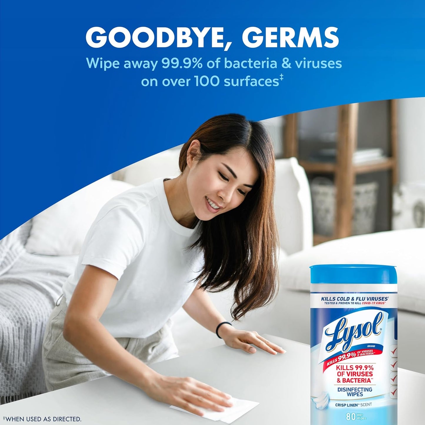 LYSOL Disinfecting Wipes, All Purpose Cleaner, Multi-Surface Antibacterial Cleaning Wipes, Household Cleaning Supplies, Dorm Essentials, Lemon + Mango & Hibiscus + Crisp Linen Scent, 80 ct. (4 Pack)
