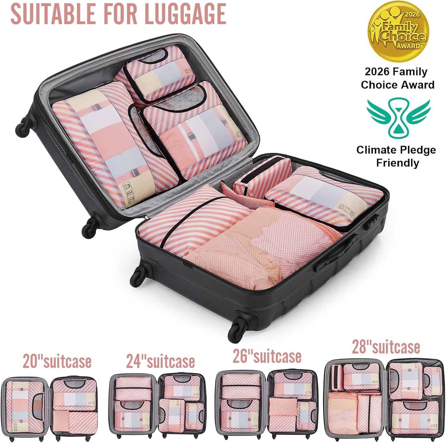 Veken 8 Set Packing Cubes for Travel Essentials, Suitcase Organizer Bags in 4 Sizes, Carry-On Luggage Accessories with Laundry Bag, Airplane Must Have, Gifts for Women Men