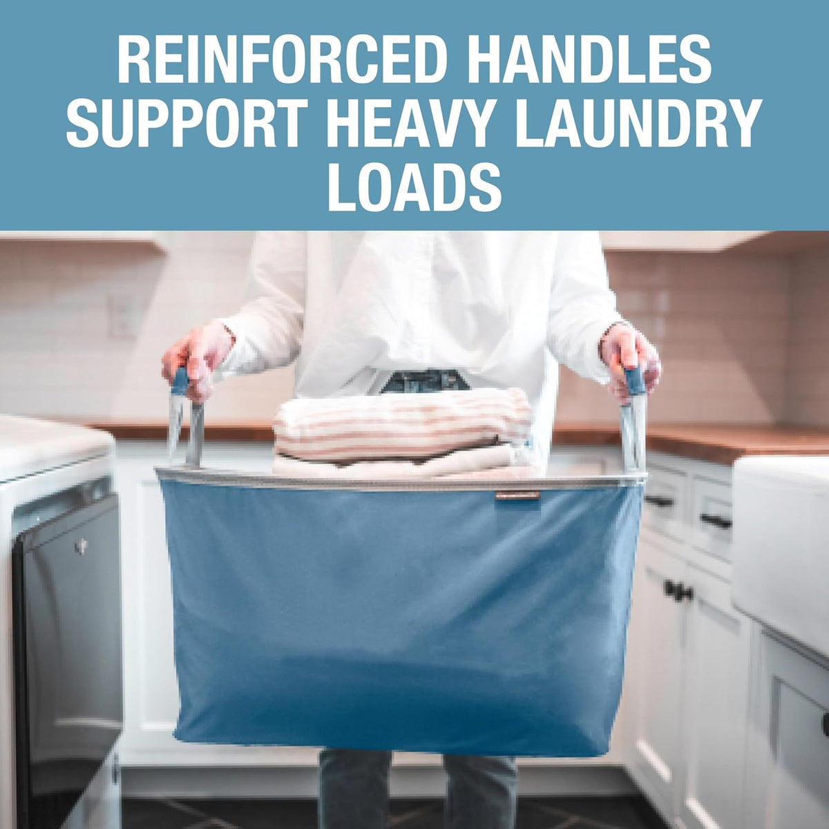 Collapsible Laundry Basket - Denim/Shadow Gray(2PK) | Clear Floor Space Between Laundry Days | Each Basket Holds 55 lb, Stays Upright While Loading, and Folds to 1.25 Inches