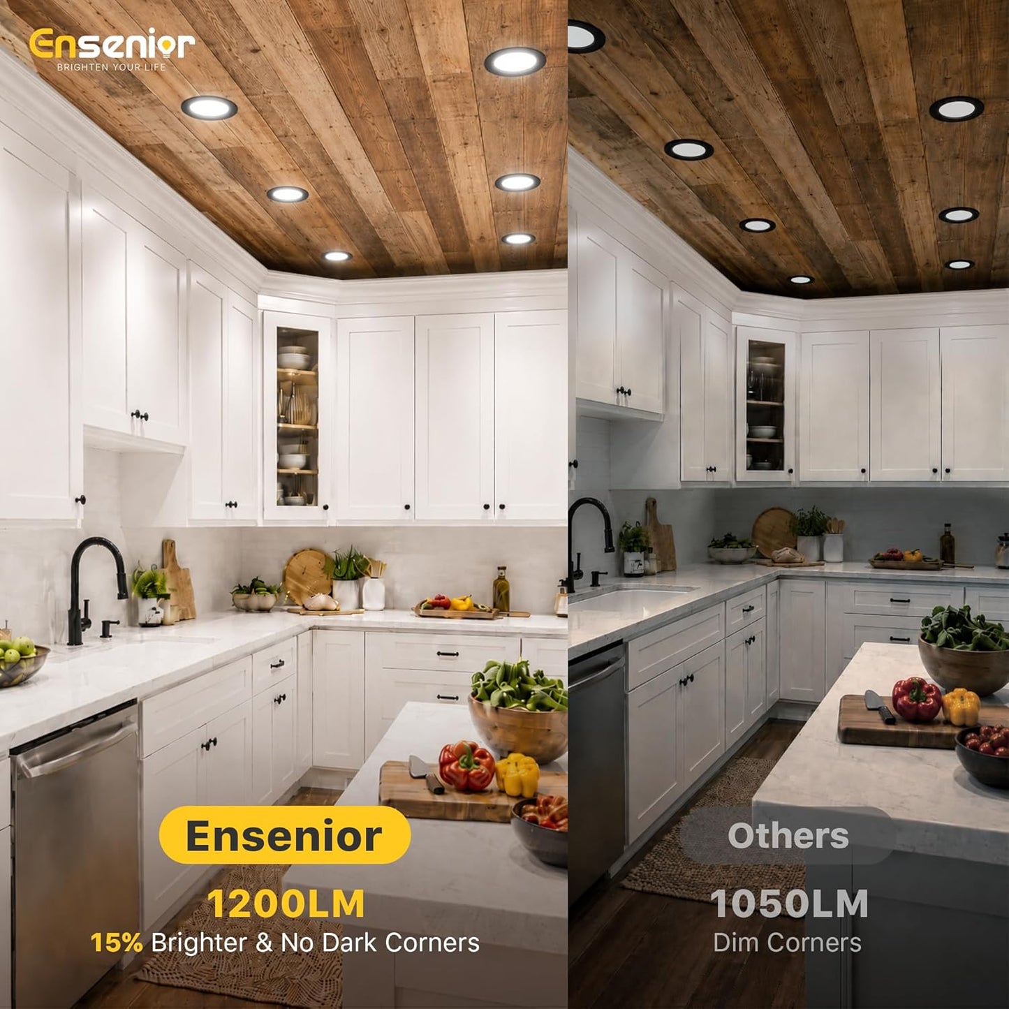 Ensenior 12 Pack 6 Inch LED Recessed Ceiling Light Black, Dimmable, 2700K-5000K 5CCT, 1200LM 12W 120V, High Brightness Canless Wafer Downlight - ETL&FCC&IC