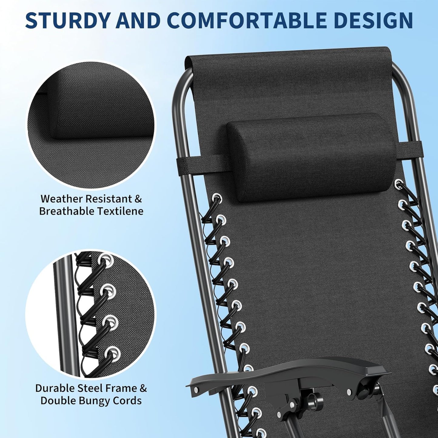 Garvee Zero Gravity Chair Set of 2, Patio Lounge Chair Outdoor with Pillow & Cup Holder Tray, Adjustable Reclining Chair, Folding Portable Camping Chair for Deck, Beach, Yard, Garden - Black