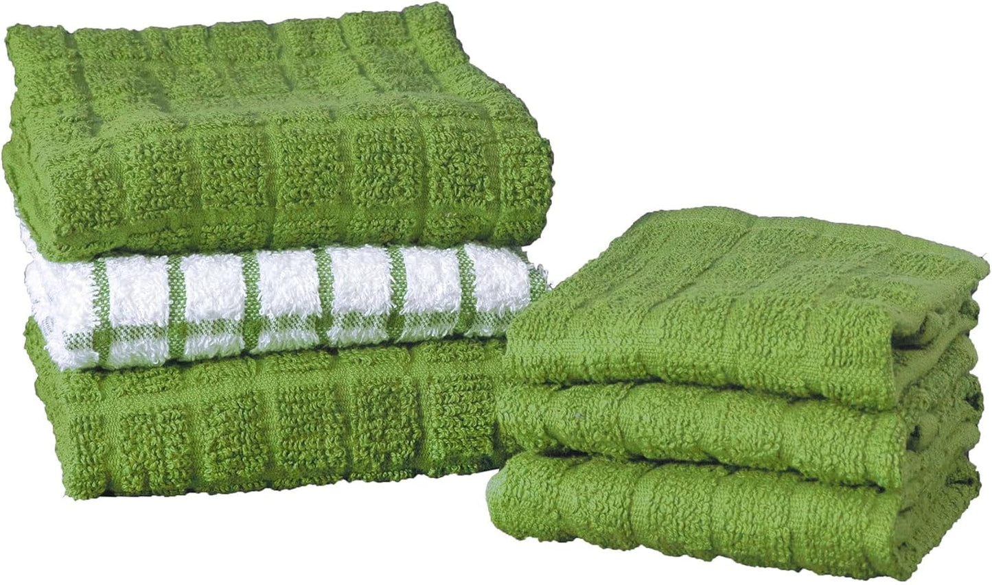 Ritz Premium Kitchen Towel and Dish Cloth Value Set: Highly Absorbent, Super Soft, Long-Lasting, 100% Cotton Checked and Solid Hand Towels, Tea Towels, Bar Towels - 6 Pack, Fluorite Green