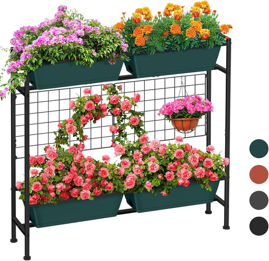 Vertical Raised Garden Beds 32.4" Tall Planter Raised Beds Boxes Patio Herb Garden Planter Outdoor with Metal Fences Legs for Small Climbing Plant Gardening Vegetables Patio Balcony Porch, Green
