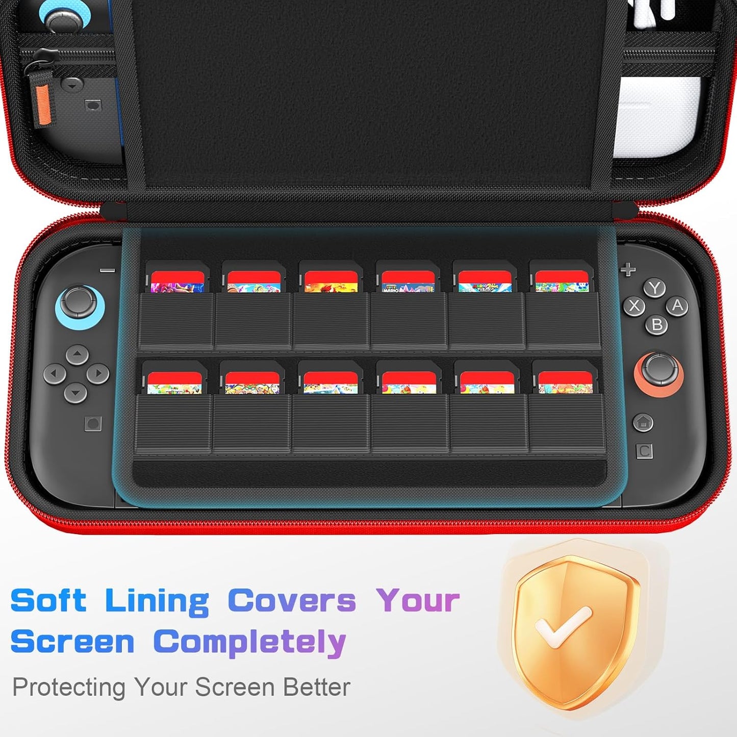 daydayup Switch Carrying Case Compatible with Nintendo Switch 2, with 24 Games Cartridges Protective Hard Shell Travel Carrying Pouch DS Case Red