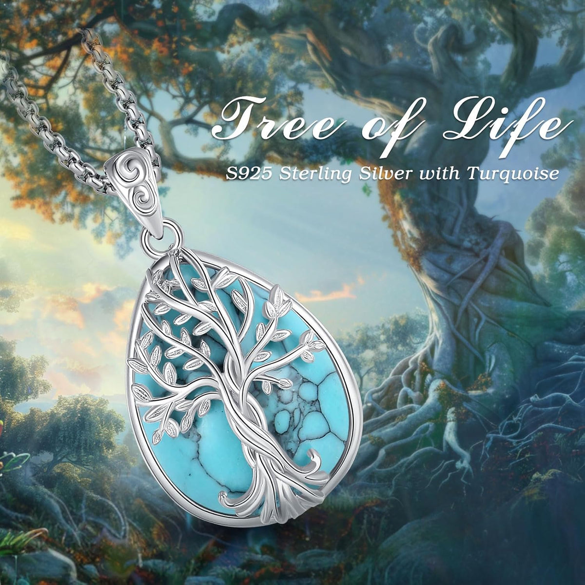 EUDORA Moonstone Turquoise Necklace for Women S925 Sterling Silver, Angel Tears Water Droplets Pendant Grandma Necklace Jewelry for Women Gifts for Mother in Law Mothers Day Gifts for Mom, 20"