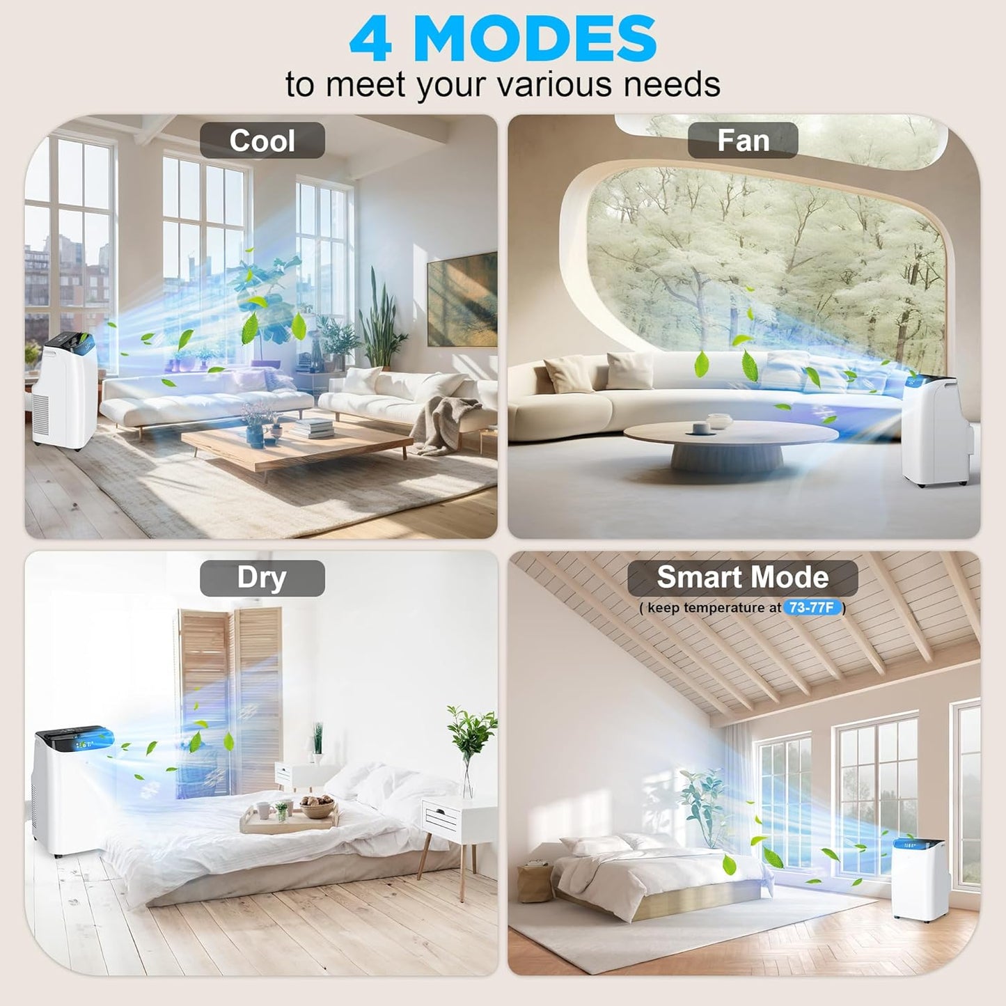 12000 BTU Portable Air Conditioners with Remote Control, 3-in-1 Free Standing Cooling AC Unit with Fan & Dehumidifier, Cools Room up to 500 sq.ft, Smart/Sleep Mode,3 Speed,24H Timer,Window Kit