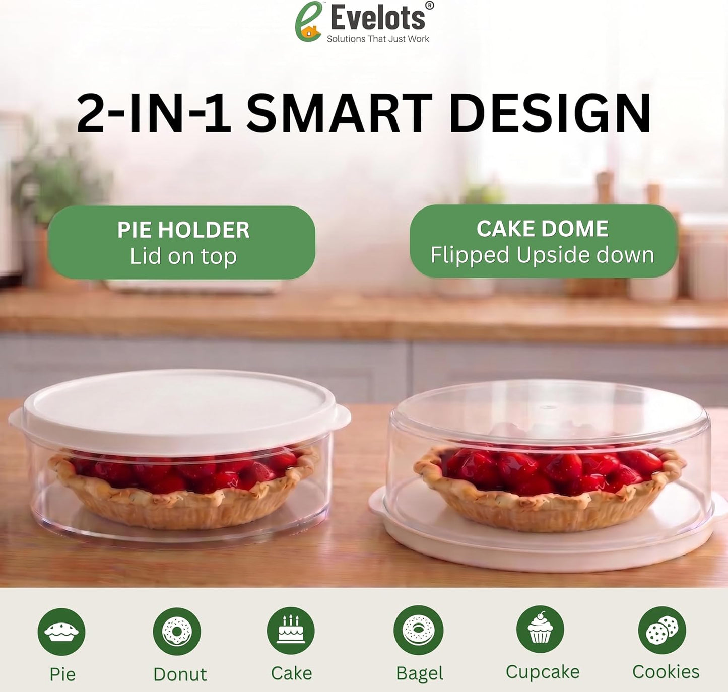 Evelots 4-Pack 10-Inch Airtight Food Storage Container with Lid - Portable Carrier for Pies, Cakes, Cupcakes & More - BPA-Free Clear Plastic - Secure & Easy Transport