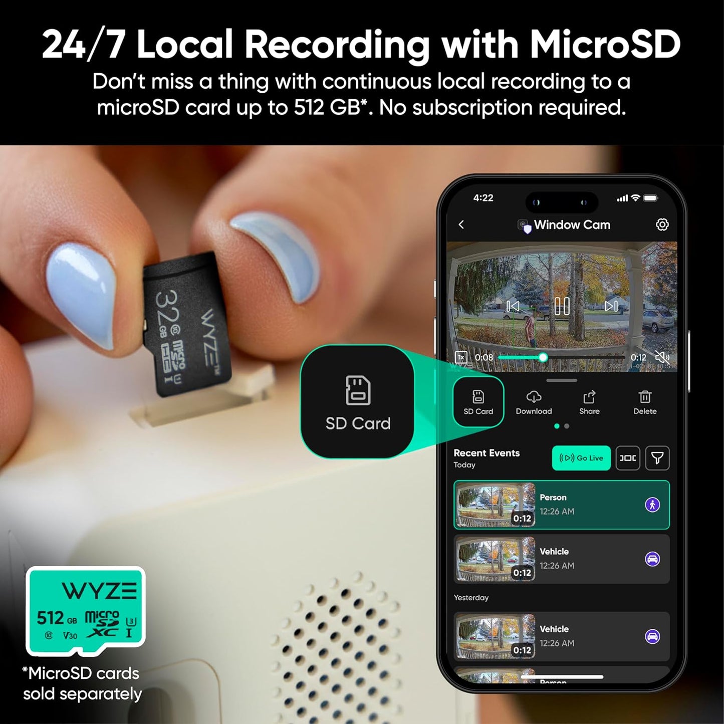 Wyze Window Camera, WiFi Indoor HD Home Security Camera, Upgraded Color Night Vision, Anti-Glare, AI-Powered Motion Detection, Easy & Quick Setup, 24/7 Recording, Works w/Alexa & Google
