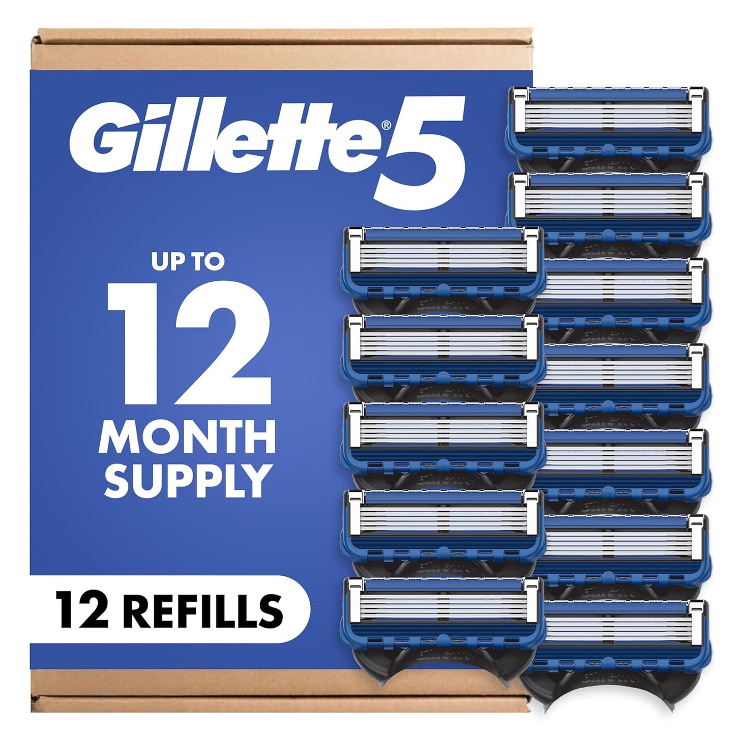 Gillette 5 Men's 5-Blade Razor Blade Refills, 12 Count