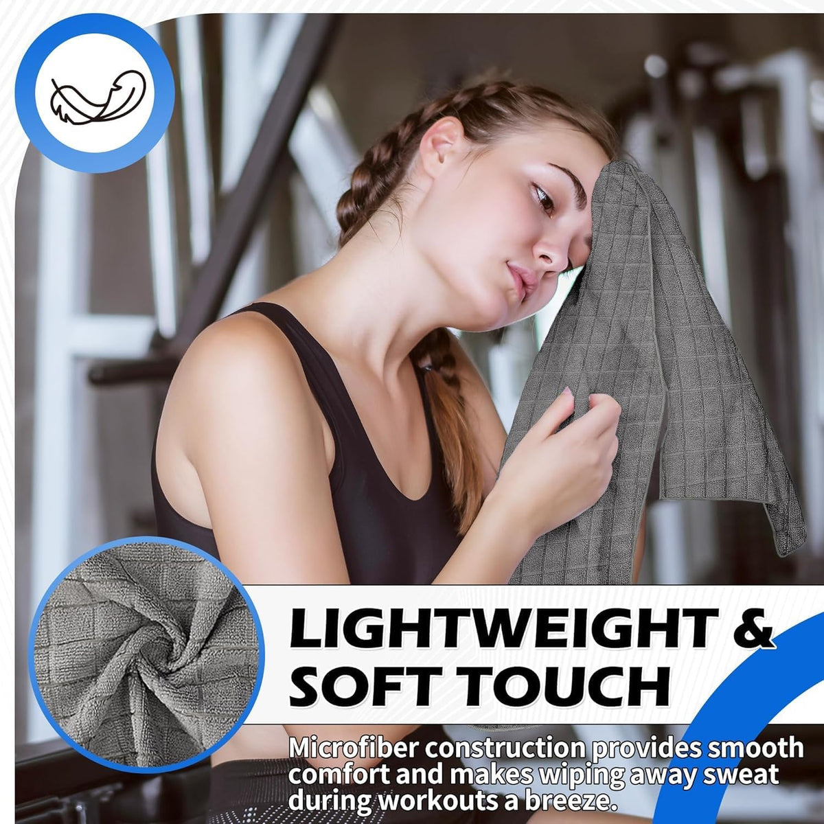 HOMERHYMRE Microfiber Workout Towels, 10 Pack Grey Gym Sweat Sports Towel for Yoga, Tennis, Running, Exercise, Working Out, Camping, Quick Dry, Highly Absorbent, for Women & Men, 16 x 27 Inch