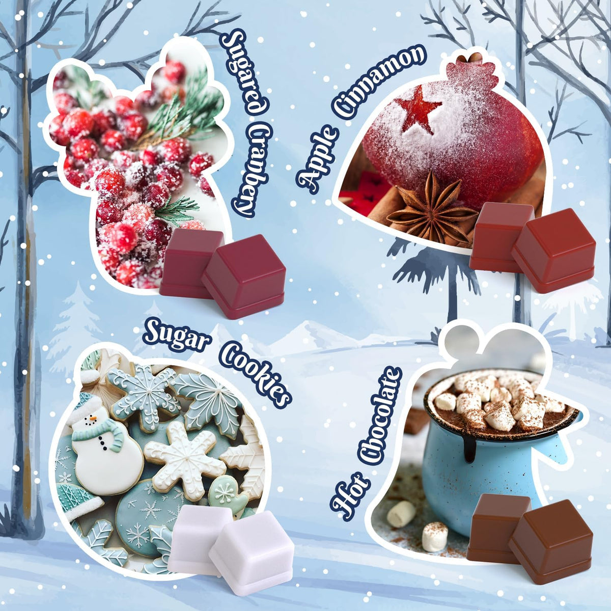 ARVIDSSON Winter Scented Wax Melts, Holiday Soy Wax Cubes for Wax Warmer, Strong Scent Fragrance Wax Tarts, Candle Melts Gift Set, Apple Cinnamon, Christmas Wreath, Gingerbread, Candy Cane, Cranberry