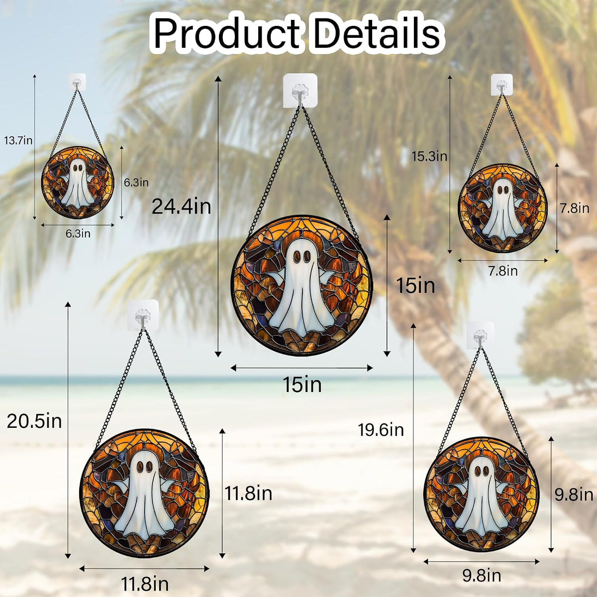 DASTOLL Stained Glass Window Hanging Halloween White Horror Ghost Large 11.8" - Suncatcher Door Garden Kitchen Sun Catcher Home Gothic Decor Birthday for Mom Men Woman Friend Grandma