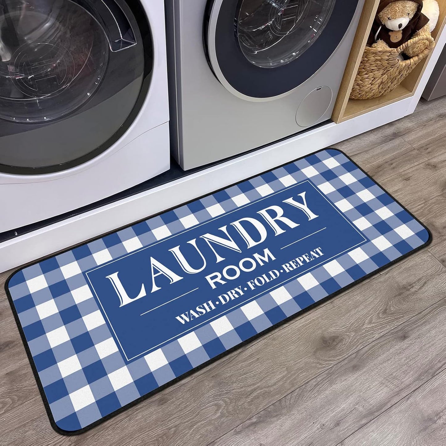ROMAMIGO Laundry Room Rug Runner Non Slip Laundry Mats Mudroom Laundromat Runner Farmhouse Kitchen Floor Mat Bathroom Laundry Room Decor Accessories(20 X 47 inch, Black Checkerboard)