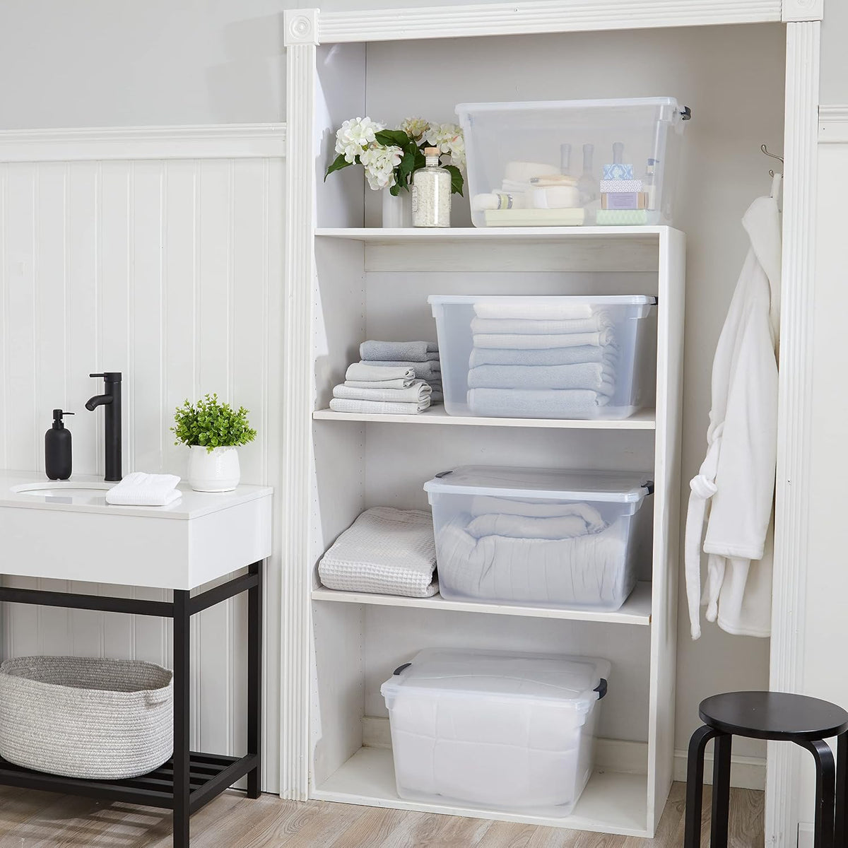 Rubbermaid Cleverstore 71 Qt Clear Storage Bins with Lids, 4-Pack, Stackable, BPA-Free, Made in USA