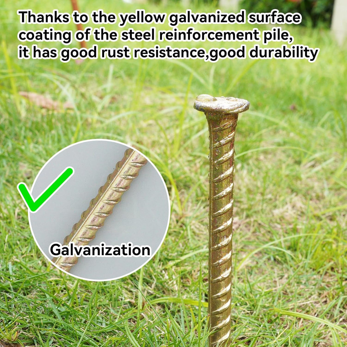 16 Inch Rebar Stakes - 1/2 Inch Diameter Galvanized Steel Ground Anchors - Heavy Duty Plant Support Garden Stake for Speed Bump, Wheel Stop, Tent (20 Pack)