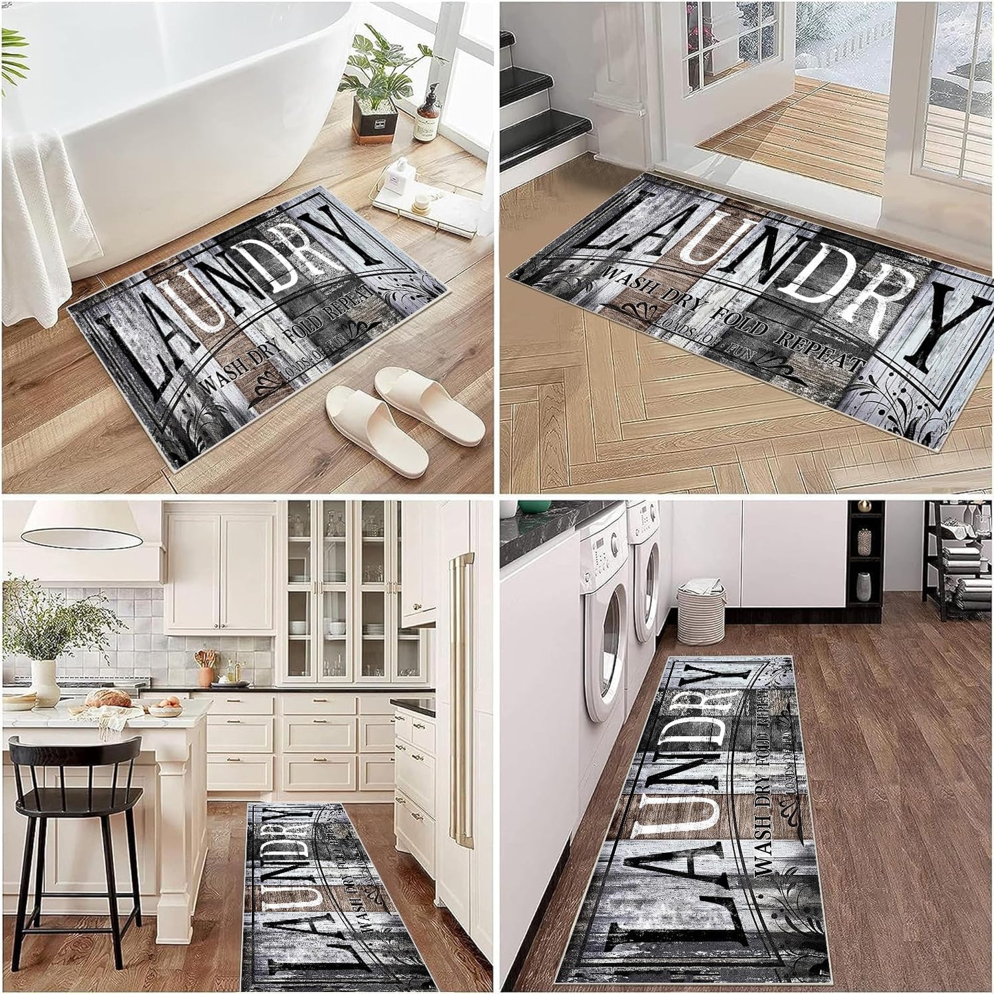 Laundry Room Rug Runner 20"X47" Brown and Grey Wood Non Slip Laundry Rugs and Mats for Laundry Room Decor Washable Runner Rugs for Farmhouse Kitchen Floor Bathroom Entryway Area Rugs