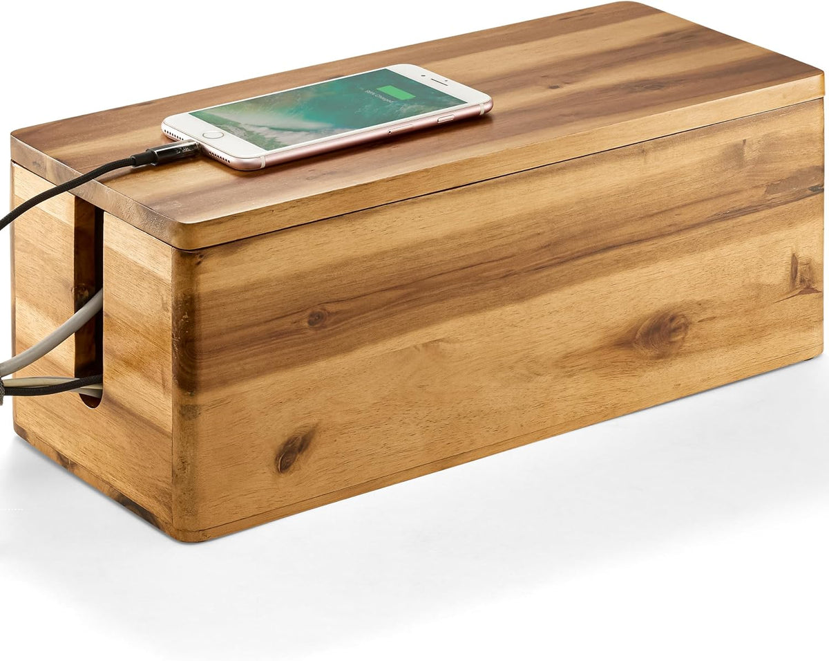TIDITA 16" L Wooden Cable Management Box Round Edge, Magnetic Lid, Large