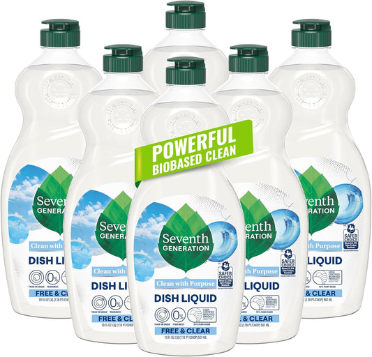 Seventh Generation Dish Liquid Soap Free & Clear liquid soap Pack of 6 Dishwashing Soap Dish Soap for sensitive skin 19 oz