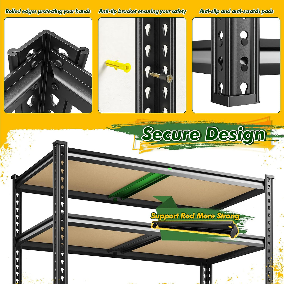 72.2" H Garage Shelves 39.3" W x 19.5" D Storage Shelf, 5 Tier Adjustable Metal Shelf, Heavy Duty Shelving for Storage, Basement, Warehouse, Pantry, Shed, 2230LBS, Black