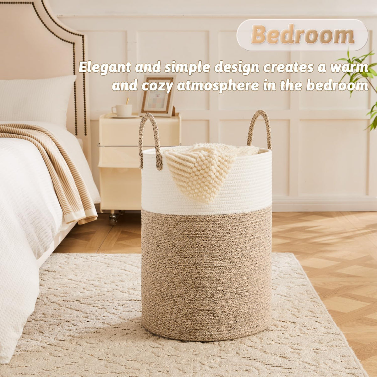 Artfeel Laundry Basket,Woven Cotton Rope Laundry Hamper,40L for Decorative Storage of Dirty Clothes,Toys and Blankets in Bathroom,Baby Room and Living Room