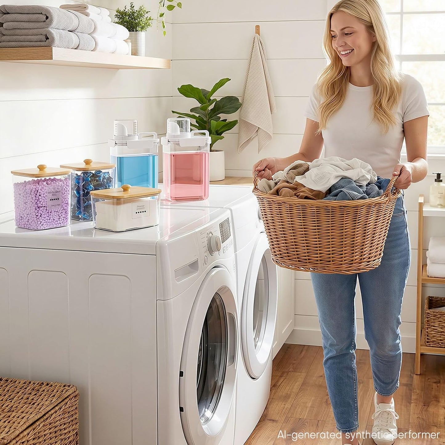 Homde Clear Laundry Detergent Dispenser: 3+2 Pack Reusable Pods Container with Lids for Dryer Balls - Plastic Sheets Holder Set for Scent Booster