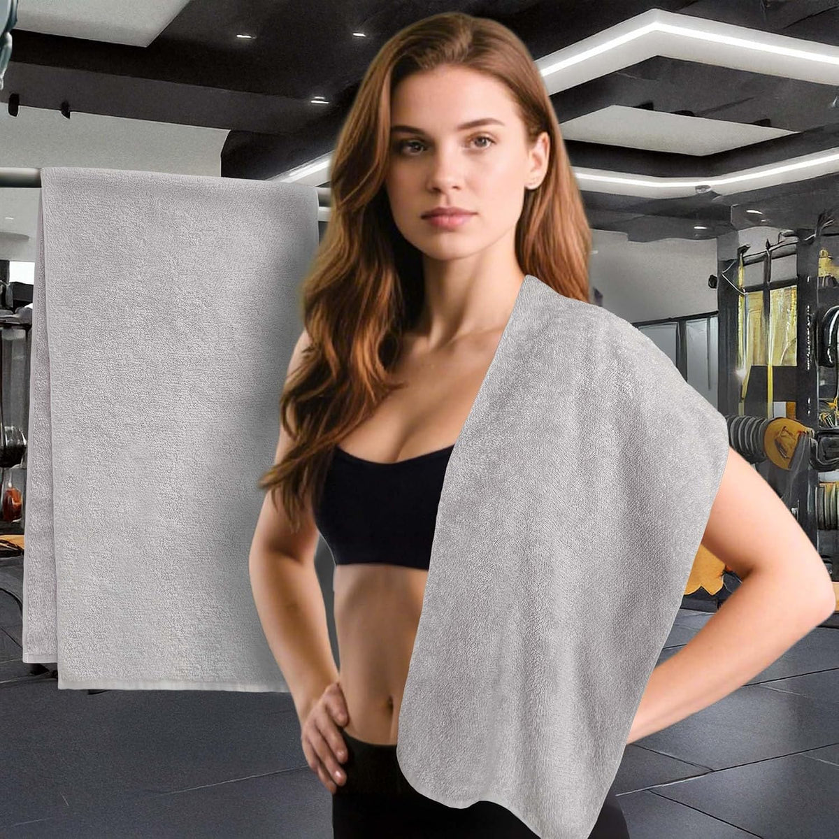 White Workout Towels for Gym (2PC, 16"x43") - 100% Cotton, Breathable, Soft & Absorb - Sweat Towel for Men & Women, Sports Hand Towel for Yoga, Shower, Tennis, Running, Exercise & Fitness