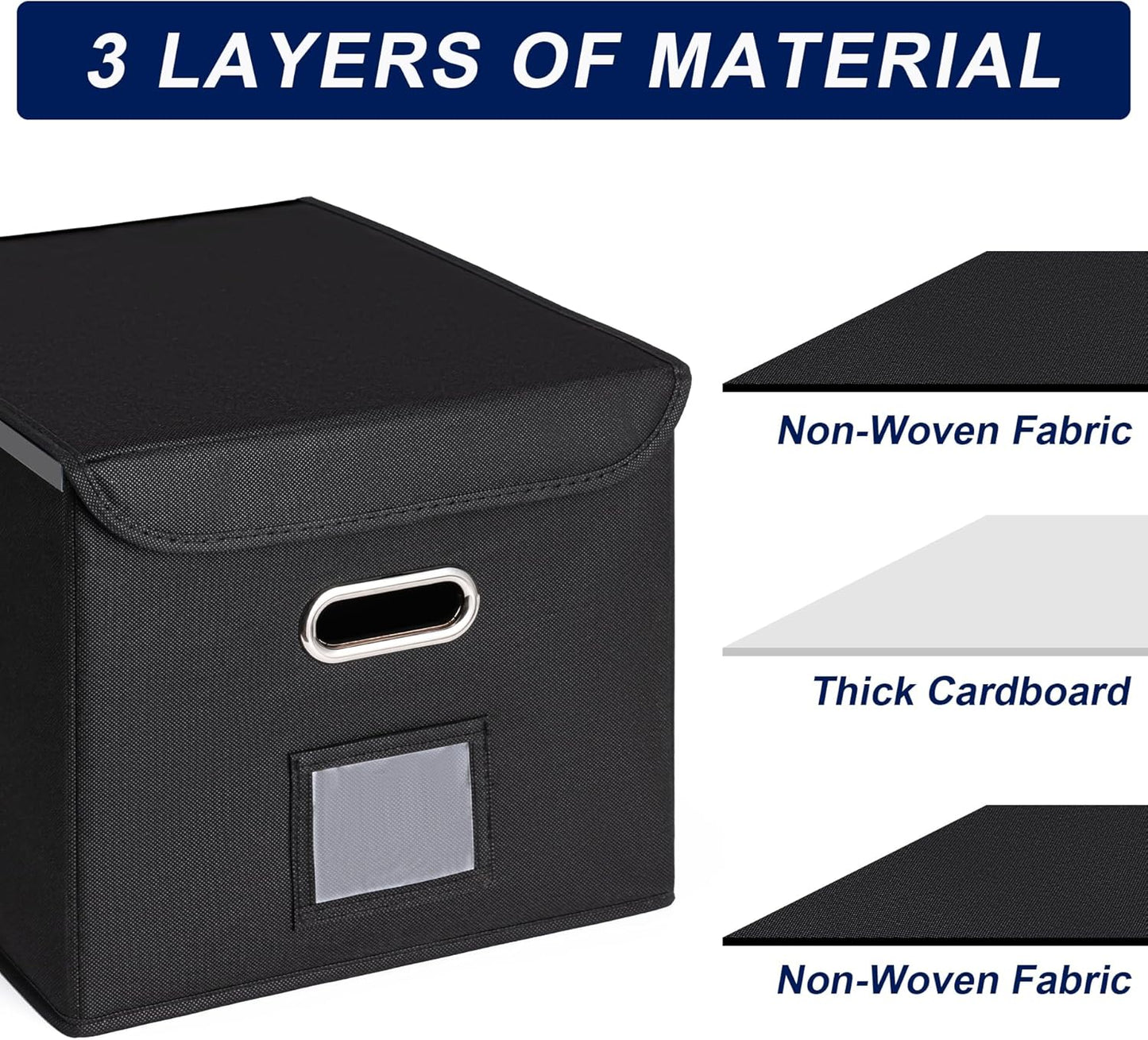 CADONO File Organizer Box with Lid, Large Hanging File Folder Organizer with Plastic Slide, Collapsible Portable Filing Storage Boxes for Office/Decor/Home (Black, 14.9 x 12.59 x 10.8 inch)