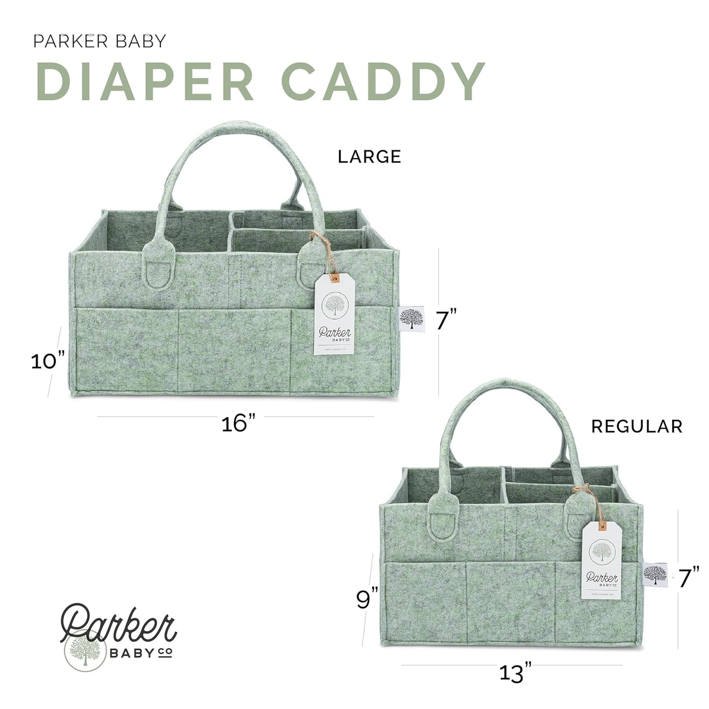 Parker Baby Diaper Caddy - Nursery Storage Bin and Car Organizer for Diapers and Baby Wipes - Sage Green, Regular