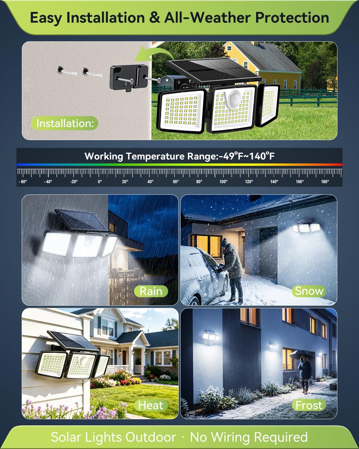 daphino 2500LM Solar Lights Outdoor with Motion Sensor,3 Head 270° Wide Angle Street Area Lights, IP65 Waterproof Security Lighting with 3 Modes(Non-Remote,2 Pcs)