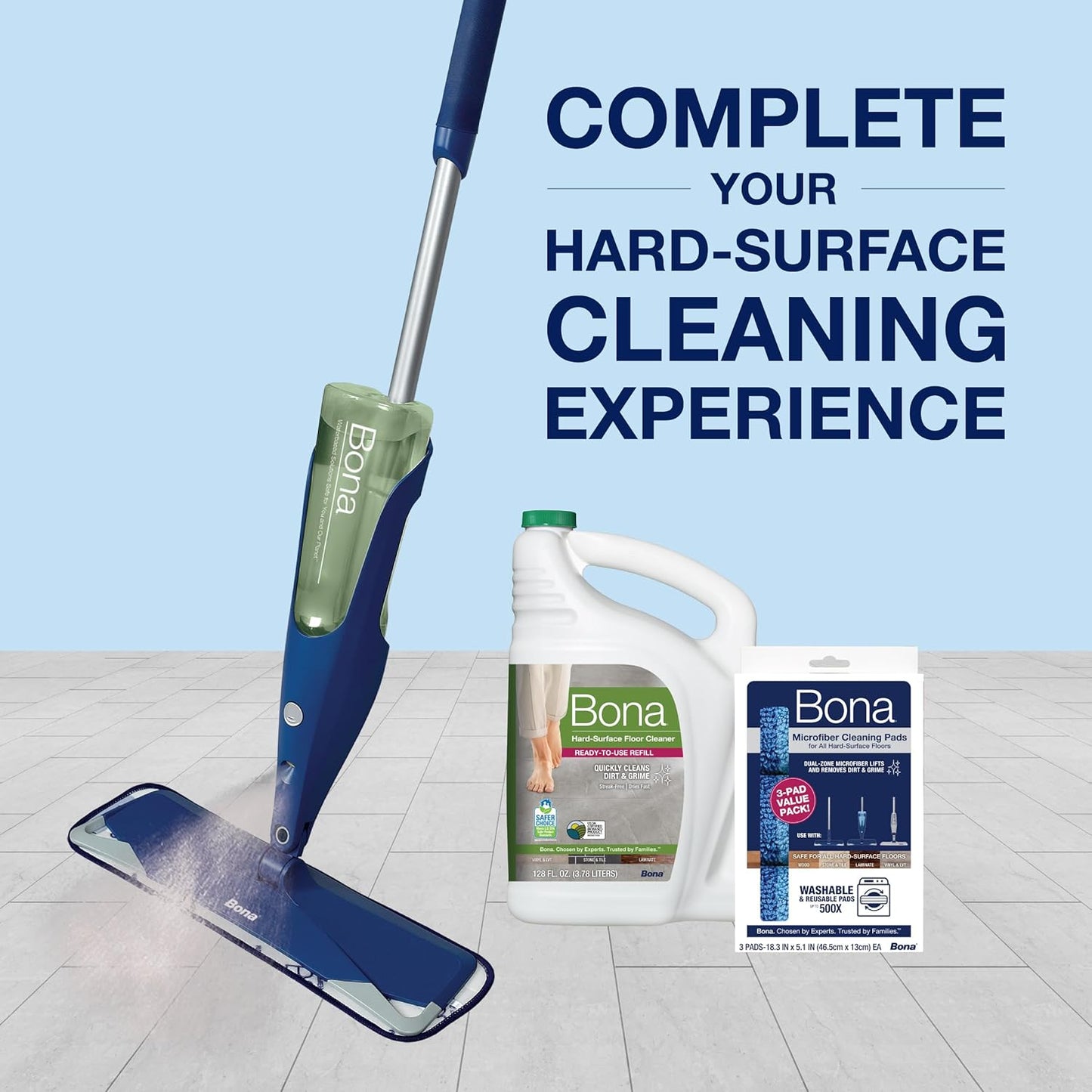 Bona Multi-Surface Floor Cleaner Refill - 128 fl oz - Unscented - Refill for Bona Spray Mops and Spray Bottles - Residue-Free Floor Cleaning Solution for Stone, Tile, Laminate, and Vinyl Floors