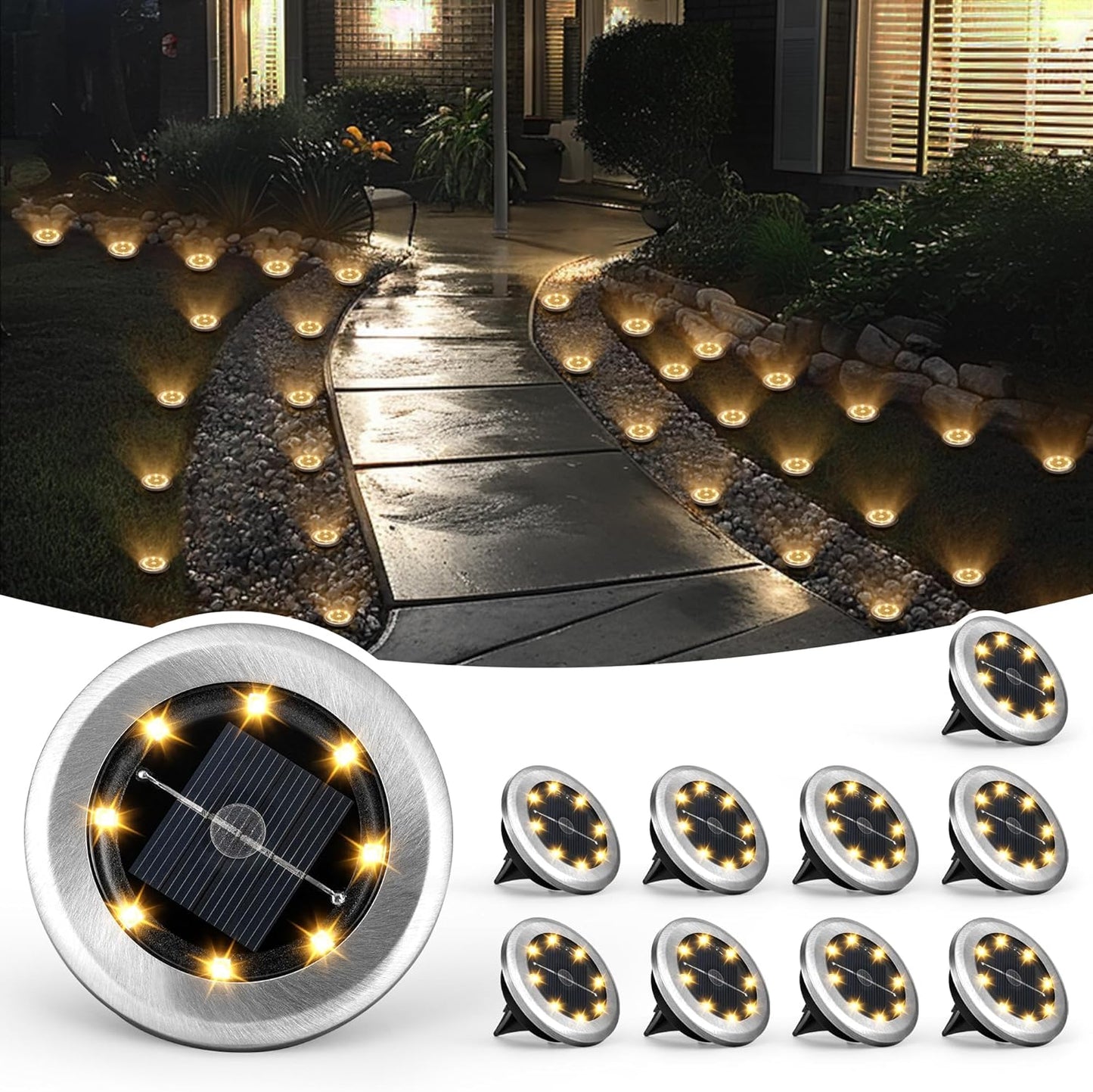 SOLPEX Mini Solar Ground Lights, 10 Pack Solar Lights Outdoor Waterproof, Pathway Lights Solar Powered, Solar Garden Light, Landscape Lighting for Yard Driveway Walkway (Cool White)