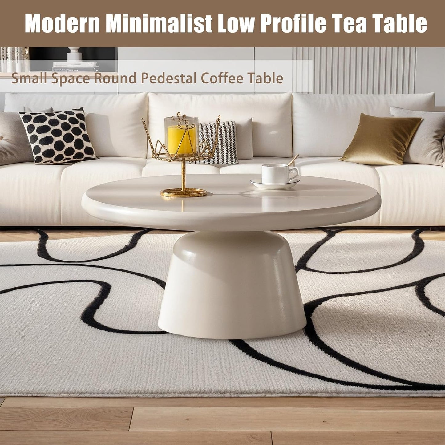 White Round Coffee Table (G White 31.5in) | Modern Unique Coffee Table for Living Room，Round Pedestal Center Table for Farmhouse