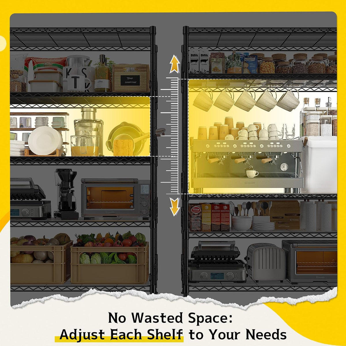 DurayLoly Adjustable Wire Shelving, 5 Hooks & 8 Blockers, Shelf for Kitchen