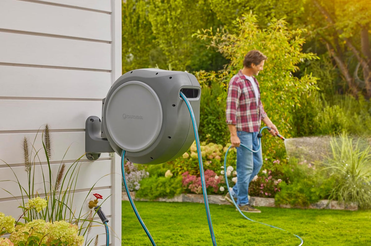 GARDENA Retractable Garden Hose Reel, 50 ft, 180 Degree Wall Mount - 20500